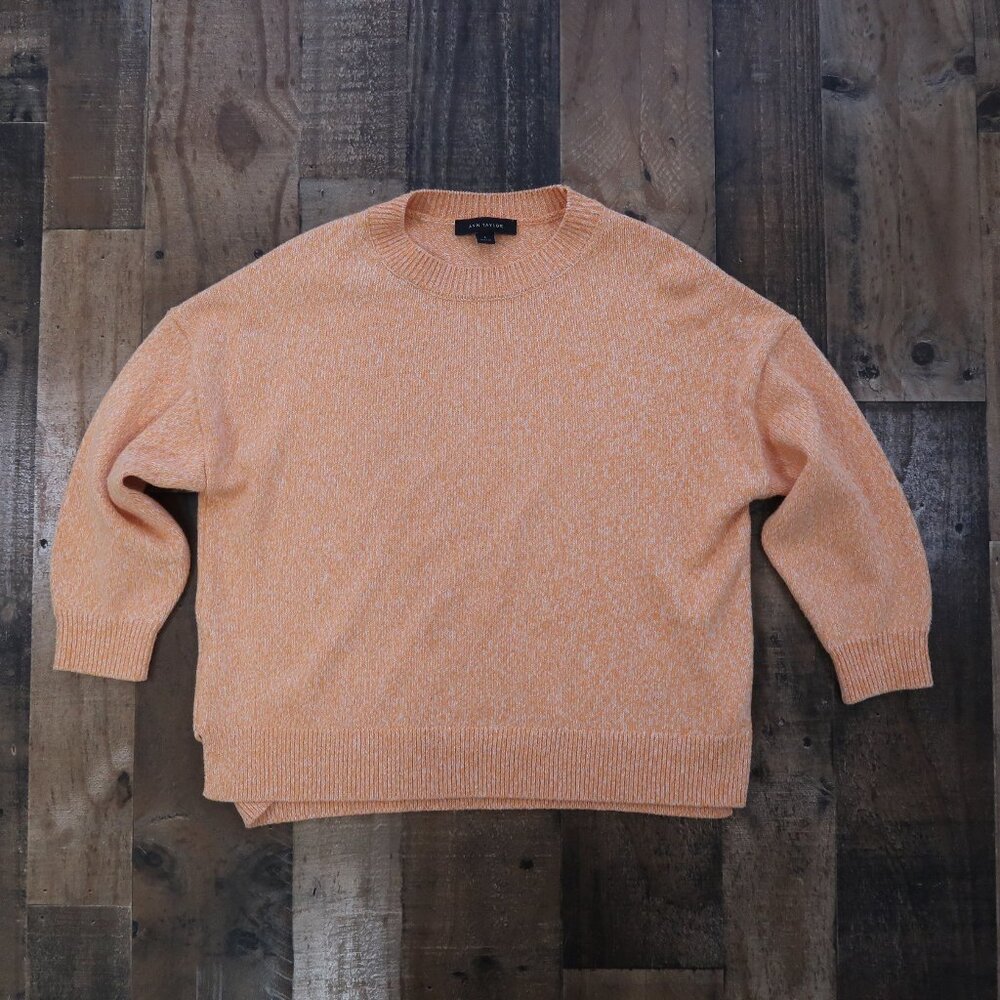 Ann Taylor Womans Small Cantaloupe Fizz Orange Marled Knit 3/4 Sleeve Sweater - Picture 1 of 5